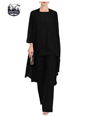 Womens Elegant 3-Piece Chiffon Pant Suit Set Formal Wedding Outfit